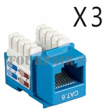 3 Pack Lot - CAT6 Network RJ45 110 Punch Down Keystone Snap-In Jack - Blue