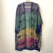 Citron Kimono Wrap Cardigan Womens L/XL 100% Silk Long Line Duster C4