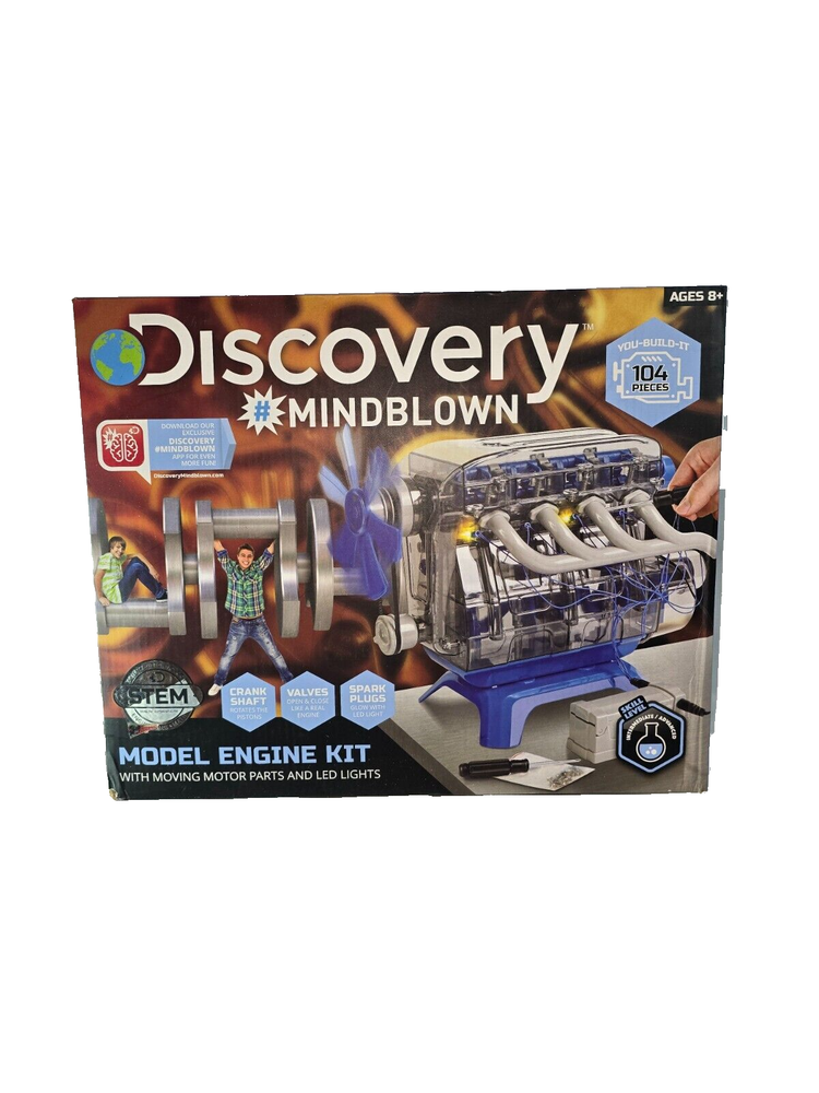 Discovery #Mindblown Model Engine Kit W/ Moving Motor Parts LED Light NEW Sealed