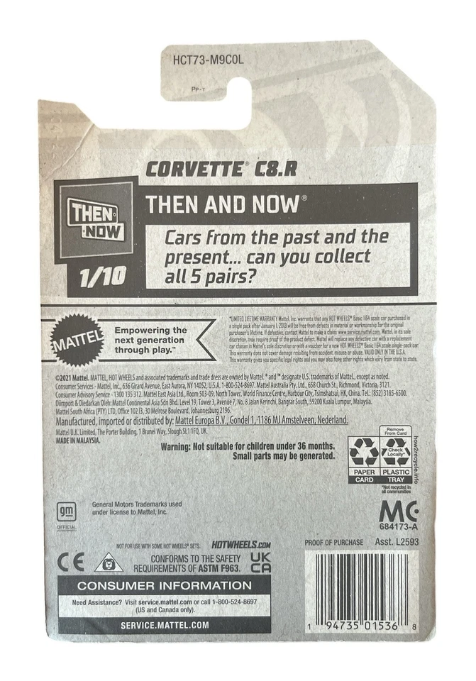 Hot wheels Corvette C8.R Blue #190 190/250 Then and Now 1/10 - Image 2 of 2