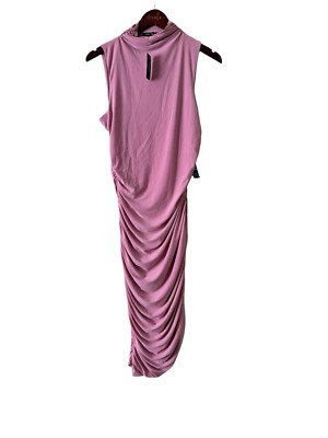 body contour mock neck ruched asymmetrical midi dress ASTR the Label | Asymmetric Draped Mock Neck Midi Dress in Brown