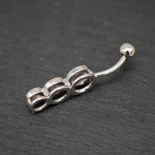 1PC Hawaiian Sterling Silver Triple Bezel CZ Belly Button Navel Ring Piercing - Picture 8 of 20