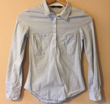 Zara Basic Shirt Women's Size S Blue Button Up 1/2 Button w/Pockets p13-51