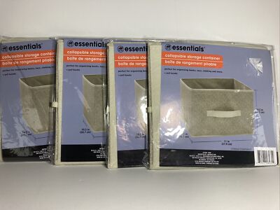 Essentials Tan Collapsible Storage Bin 2 Container with Handle 11x10.5x10.5 in.