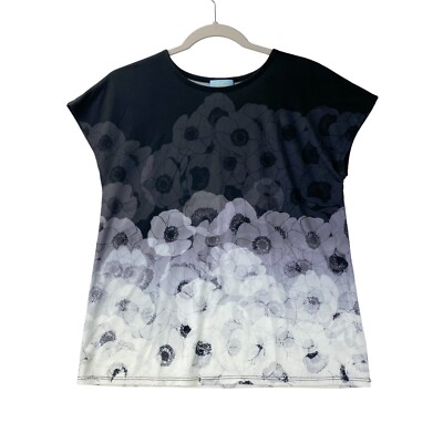 CeCe by Cynthia Steffe Women's Top Black White Floral Blouse