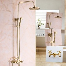 Juego de Grifo de Ducha de Lluvia Dorado para Baño Montaje en Pared Cabezales de Ducha Redondos Grifo Mezclador