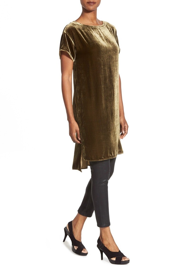 eileen fisher green velvet dress Elieen SERPENTINE Drapey Bateau Neck Tunic XS $338 Shipnow