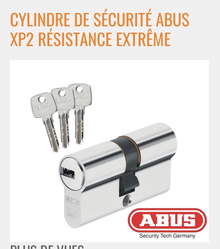 Cylindre ABUS XP2 40/40 protection anti-perçage et anti-crochetage haute sécurité