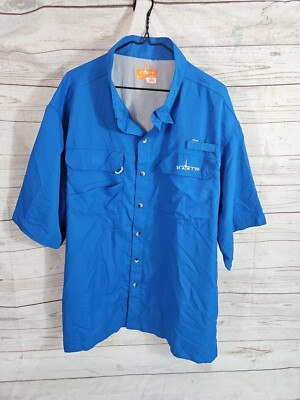 Habit Shirt Mens 2XL Blue Short Sleeve Button Vented Outdoor Hiking Fishing  EUC