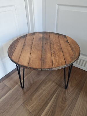 Ex-Whisky Rund USA Fass Top Couchtisch Sofa Ende Seite Holz Metall Nachttisch