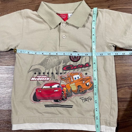 Disney Pixar Cars Lightning McQueen Racing Mater Boys Gray Polo Shirt Size 5 - Picture 2 of 4