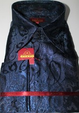 Mens Sophisticated Navy Blue 3-Button High Collar Cuffed Shirt SANGI TUSCANY P43