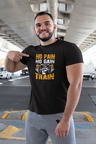 T-Shirt No Pain no Gain Shut Up and Train, superweich 100 % Baumwolle, Fitnessstudio-Liebhaber - Bild 6 von 14