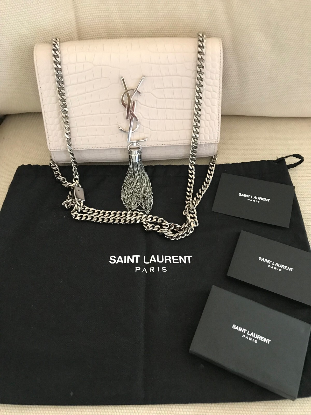 Nuova borsa Saint Laurent Kate borsetta monogramma croc goffrata nappa catena tracolla