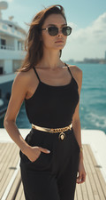 Women Gold Metal Elastic Fashion Formal Belt Lion Coin Medallion Buckle M L XL