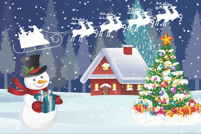 Weihnachtsszene Weihnachtsmann Schneemann Schnee Hintergrund Wandsticker Aufkleber Szene Deko