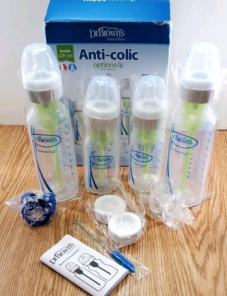 Set 4 Dr. Brown's Natural Flow Options+ Anti Colic Baby Bottles 2- 8oz & 2- 4oz