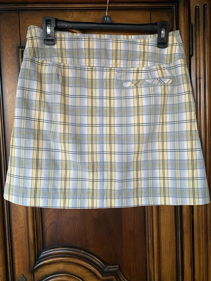 Pantalón Corto de Golf Annika Cutter & Buck Amarillo Gris Blanco a Cuadros para Mujer Talla 2 Usado en Excelente Condición Foto 2 de 3