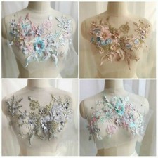 3D Bridal Lace Floral Applique Embroidery Beaded Motif Trim Wedding Dress Decor