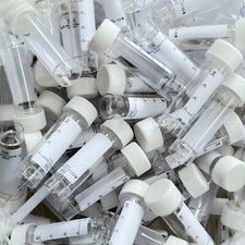 30ml  plastic sample/specimen tube/container/pot/vial . with printed label .