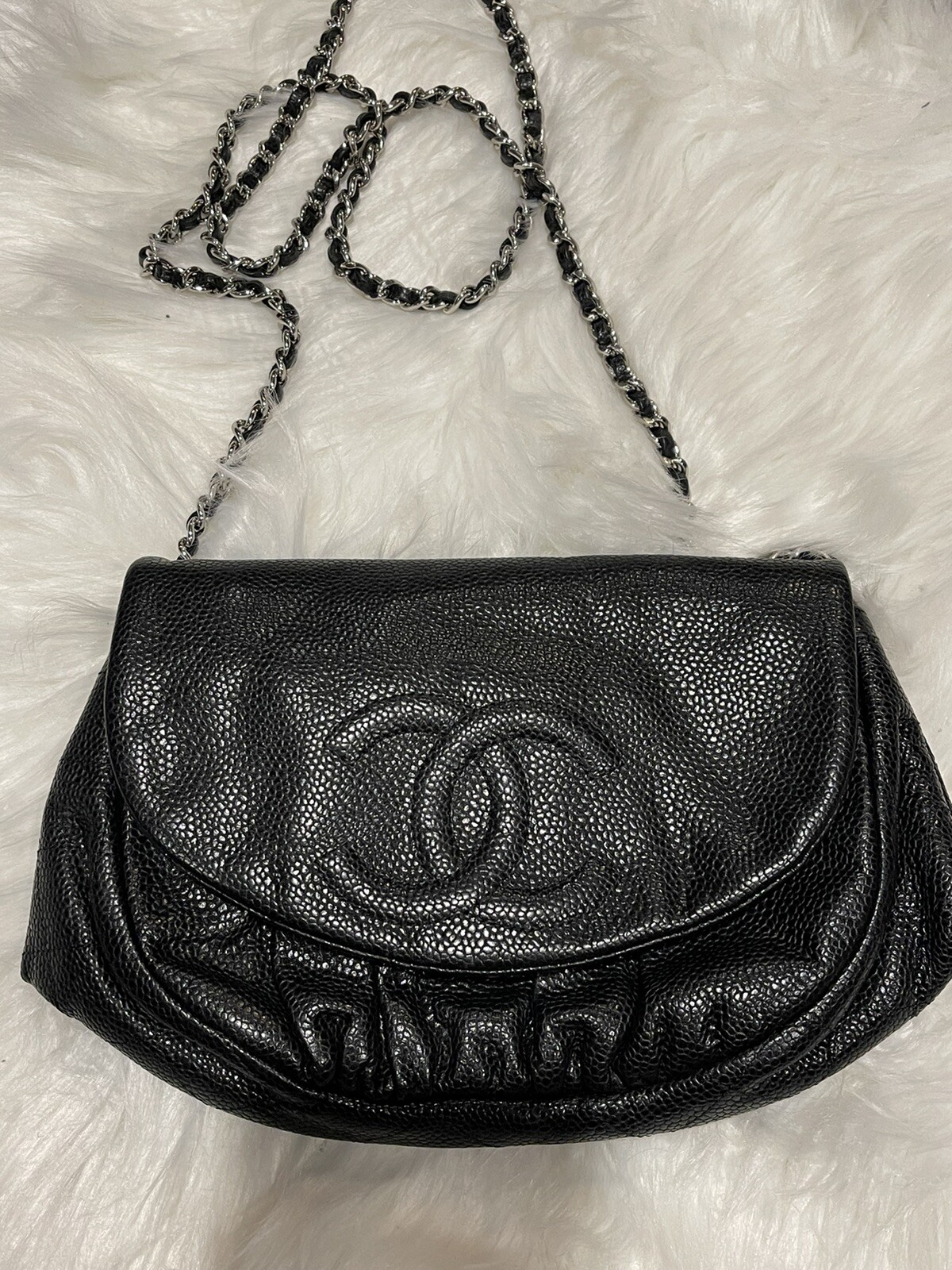 chanel cross body bag Authentic Rare Black clam Shaped Crossbody Wallet On Chain