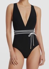  180 Jets Women's Black Plunge Self Tie One Piece Swimsuit Size AU 8 / US 4