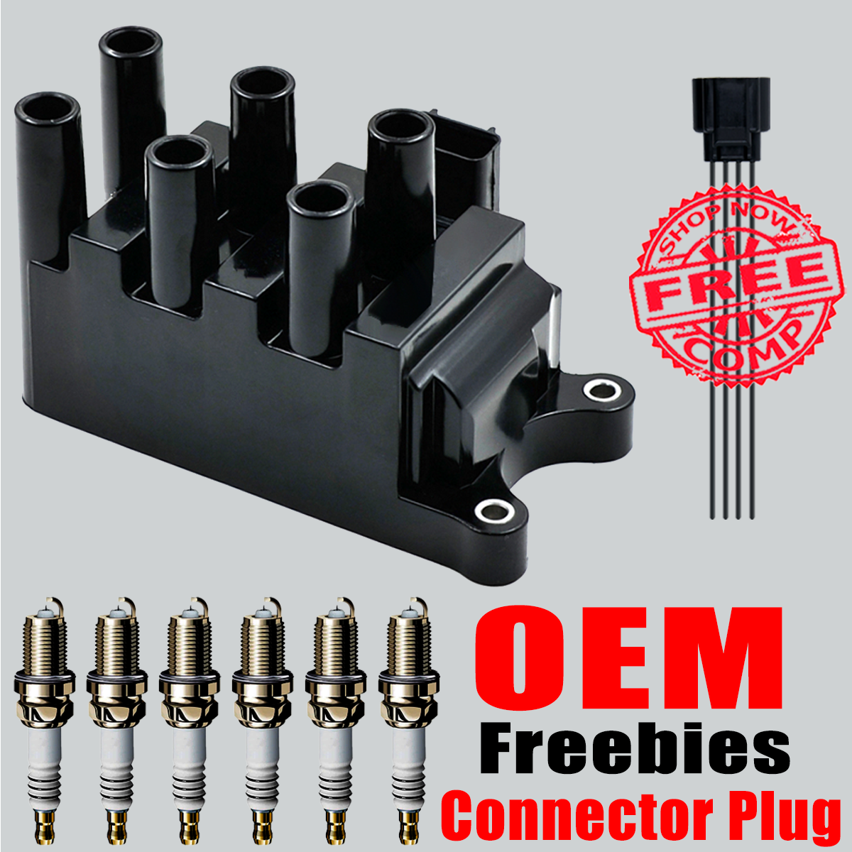 OEM Ignition Coil & 6X Spark Plugs Kit for Ford F-150 E-250 Freestar FD498