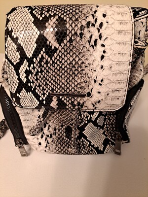 Aldo Black and White Snake-Print Mini Backpack with Pom Pom ALDO Mini Backpack Purse Snake Skin Print, Black and White  main image 3