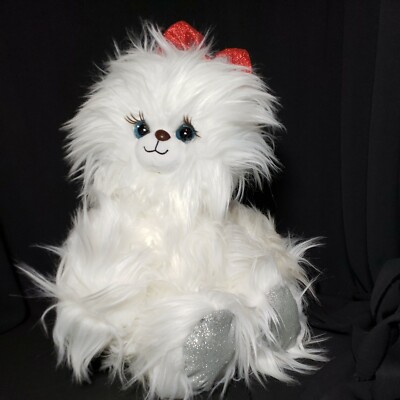 Rare NWT TROV Holiday Bear Plush Eyelash Sparkly Red Bow 17'' Fluffy