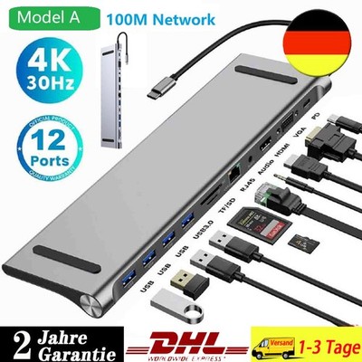12in1 USB C Dockingstation Dual Monitor Dock Dreifach Display Ladefunktion HDMI
