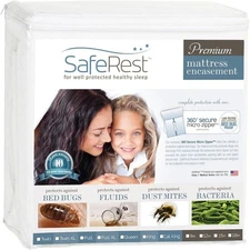 SafeRest Cotton Mattress Protector with Zipper Closure, Queen - 12-15" Deep