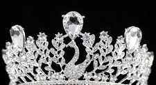 Swan Royal Clear Austrian Crystal Rhinestone Tiara Crown Prom - Bridal Wedding