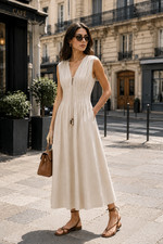 ZARA NEW WOMAN SS26  DRAWSTRING LINEN MIDI DRESS Light beige 2157/061_XS-XL