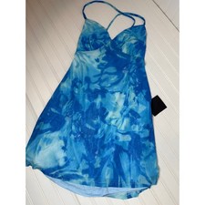 NWT Lulus Ethereal Cutie Blue Floral Abstract Mesh Lace-Up Mini Dress Size XL 