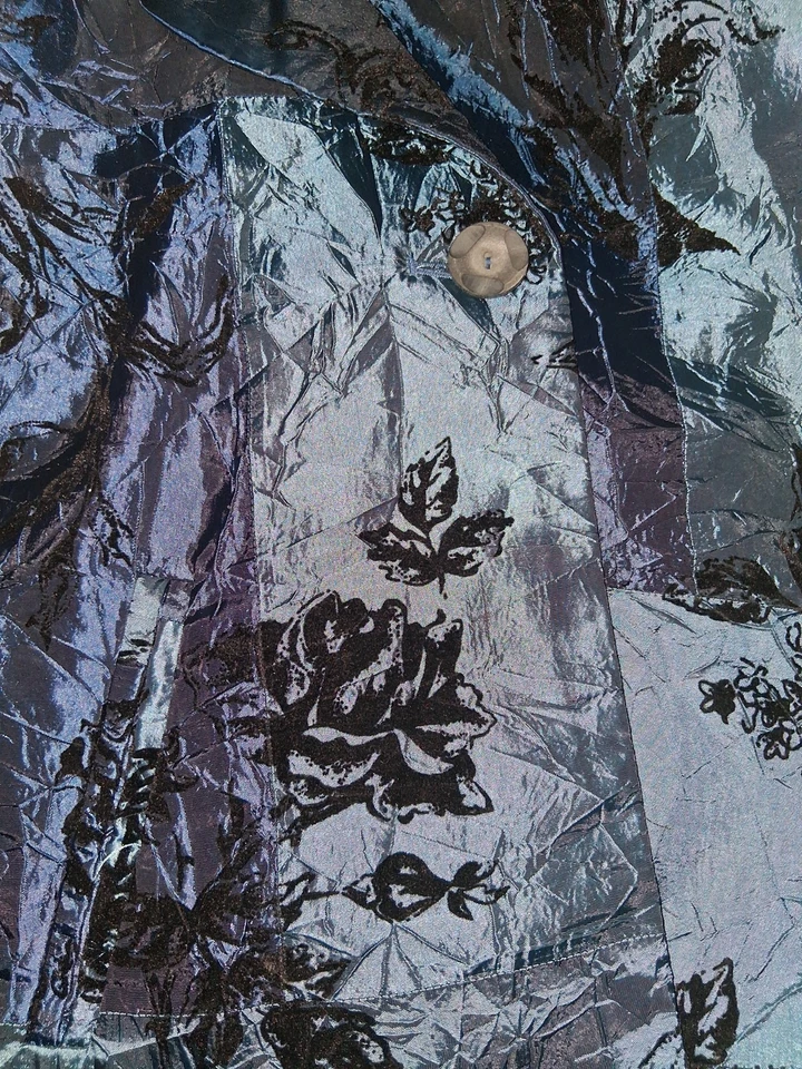 Susan Graver Crinkle Iridescent Jacket Sz S Blue Blazer Velvet Print NWT - Image 3 of 3