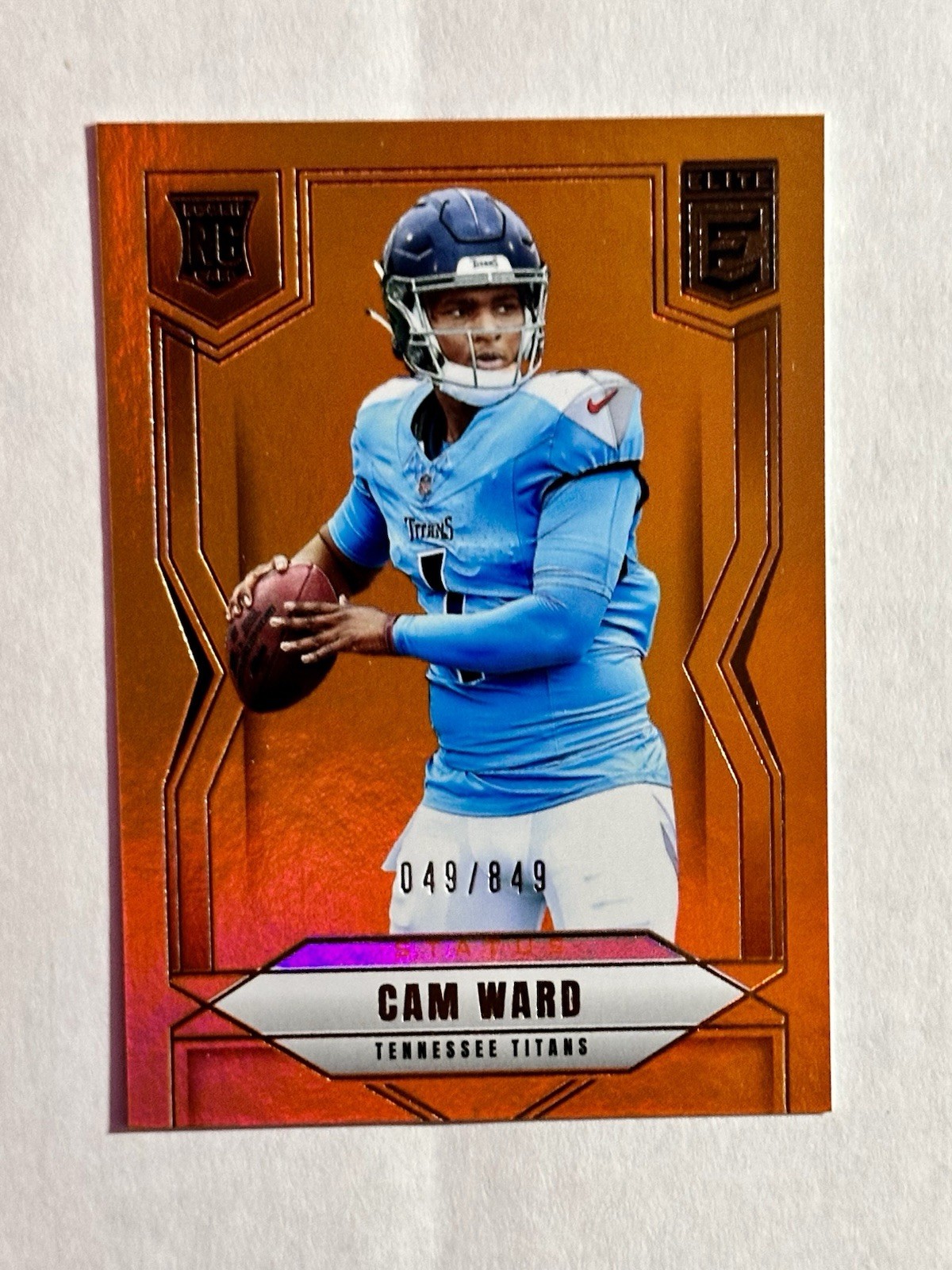 2025 Panini Donruss Elite Cam Ward #101 Status Metallic Orange RC /849 - Titans