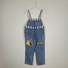 90s VTG Mighty Morphin Power Rangers Overalls Kids 14 Acid Wash Denim Bib Retro