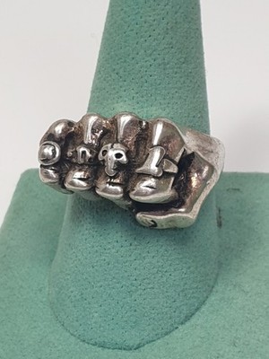 BIKER RING Fist Loaded Rings Silver Plated Size 7 9 10 13 13.75 14 Chunky 
