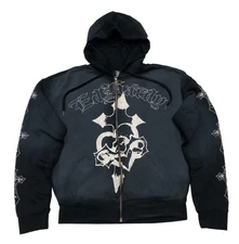Ed Hardy CROSSES BOXY ZIP HOODIE, Color: Sunfaded Black, Style# EHM1303-17