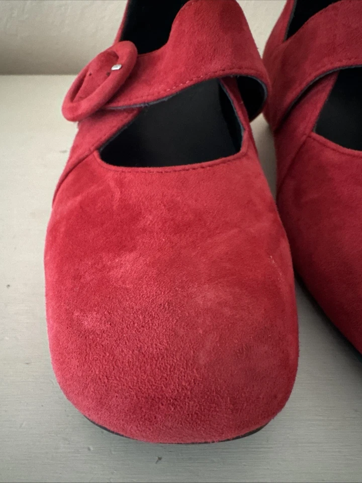 Zapatos Mary Jane Ziera de gamuza de cuero rojo con hebilla gancho y bucle para mujer talla 9 EUR 40 Foto 3 de 4