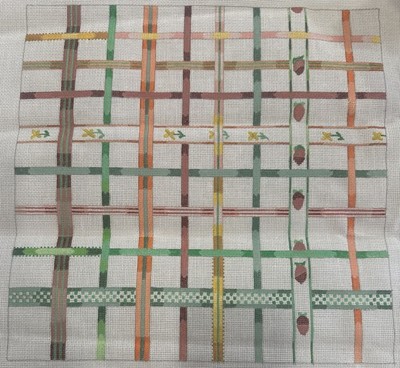 Tray Point Lattice Woven Ribbons Needlepoint Canvas Green Orange Strawberries 18