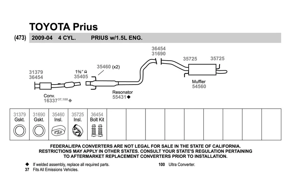 For Toyota Prius 04-09 Exhaust Muffler and Pipe Assembly Quiet-Flow Stainless Foto 3 de 4