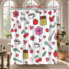 Cute Floral Shower Curtain with Hearts and Sweet Treats Design