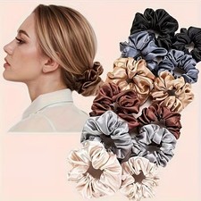 Silk Hair Scrunchies for Women & Girls – Soft Elastic Hair Bands (Pack of 12)