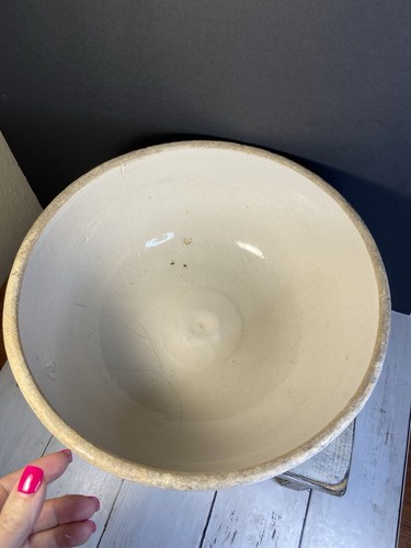 Large Antique Stoneware Crock Dough Bowl Primitive Farmhouse Decor Rustic - 第 7/11 張圖片