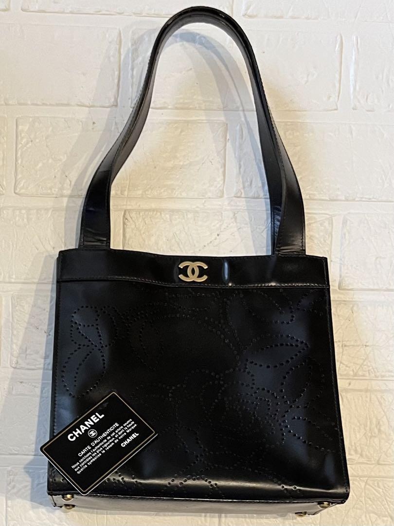 Chanel Coco Mark Punched Tote Shoulder Bag with Camellia Preowned From Japan