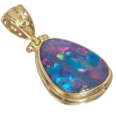 Riesiger blau roter Kristall Flash australischer Opal Vermeil Gold auf 925 Anhänger, 1 1/8''