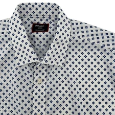 UNTUCKit Men Large Reg Fit Short Sleeve Button Down Shirt White Blue Print