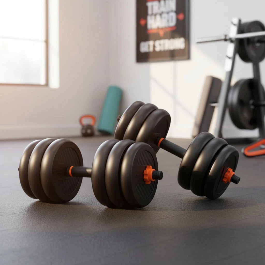 5-in-1 Adjustable Dumbbells: Kettlebell, Barbell, Weight Plate Combo - 90lbs