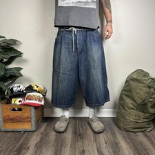 Y2K baggy Sean John wide legged Jean shorts lion pocket skater jorts 42x17 Men
